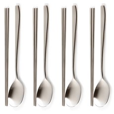 WiLLive 韓國製304不鏽鋼筷子湯匙組, 銀色, 湯匙+筷子, 4組