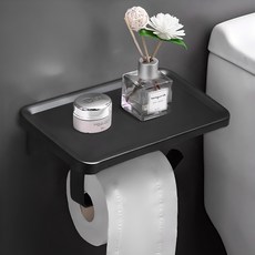 comet 自黏式鋁製衛生紙架 + 雙面膠帶組, 黑色, 1個