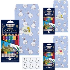 Helix Oxford 幼兒園生日禮物回禮 可擦拭色鉛筆 12色 x 3入 + 禮物袋 3入 + 貼紙 3款 x 6張 套組, 1套