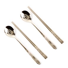 WiLLive 韓國製304不鏽鋼福圖案筷子湯匙組, 湯匙 2支+筷子 2雙, 鈦金