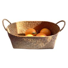 明天的太空五月女王手柄圓形海藻水果藤籃, 自然色