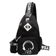 BUBBLYDAY夜光印花率性斜背包, 黑色