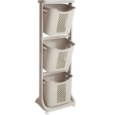 VER 3 대용량 트롤리 뉴 스윙 3단 빨래바구니, 베이지