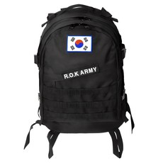 TERAWOOD K-SOLDIER高級軍背包 45L + 韓國國旗布徽章 + R.O.K ARMY文字布徽章組, 軍背包(黑色) + 韓國國旗布徽章(藍色)