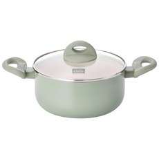 Cookin IH電磁爐適用陶瓷塗層不沾雙耳湯鍋, 綠色, 20cm, 1個