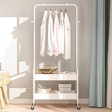 Market Plan 粉彩移動式2層推車掛衣架, 白色
