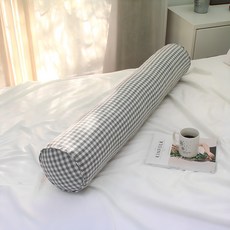 WOOREEDECO 格紋圓形長靠墊套, 灰色