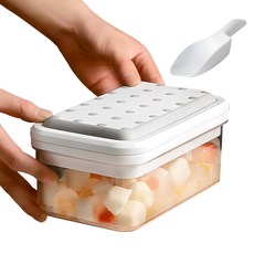 Jayubuin 990 按壓彈出矽膠28格製冰盒 + 冰勺套組, 混色, 1個