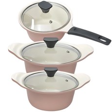 썬터치 통주물 세라믹냄비 세트 3개, 핑크, 양수(16cm) + 편수(18cm) + 양수(20cm), 1세트
