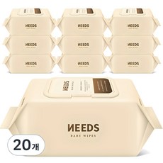 NEEDS 브라운 저자극 도톰 엠보싱 아기물티슈 캡형, 80g, 70매, 20개