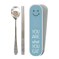 大勺學生和成人餐具套裝, 藍色, 湯匙+筷子+餐具盒