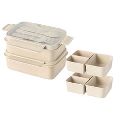 Nanu Dam 野餐 1100ml 2+1格 2層便當盒, 米色, 1個