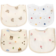 럭셔리베이비 6중 요루거즈 턱받이 기본형 D세트, 하트곰 + 숲속곰 + 컬러도트 + 복숭아, 4개입, 1개