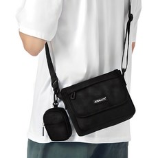 ADDEDIT 女款迷你帆布斜背郵差包附小包, 黑色