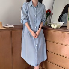 Lemon Soul Rosy丹寧長版連身裙, 淺藍色