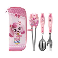 Catch Teenieping 兒童輔助筷+湯匙+叉子+收納袋組, Heartsping, 湯匙+叉子+學習筷子+收納袋, 1組