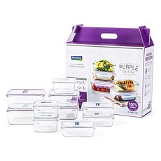 玻璃鎖紫版直接混裝密閉容器10件套禮盒裝, 400ml*3+1100ml*2+850ml*2+490ml*3, 1組