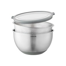 LocknLock 樂扣樂扣 不鏽鋼三合一附蓋調理碗組 CKB016, 不鏽鋼調理盆 24cm+濾水網+密封上蓋, 薄荷綠(CKB016), 1組
