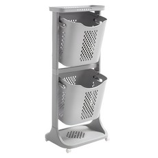 VER 2 대용량 트롤리 스윙 2단 빨래바구니, 그레이