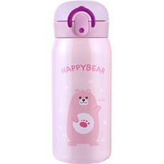 홈애니 해피베어 원터치 보온보냉병, 핑크, 350ml, 1개