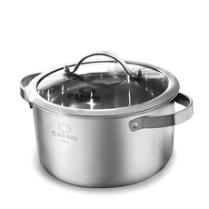 CASANI Cucina系列IH爐不鏽鋼雙耳燉鍋+玻璃鍋蓋, 銀色, 26cm, 1個