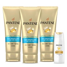 PANTENE 潘婷 絲質順滑玻尿酸護髮素 220ml 3條入+Severe Damage Care角蛋白洗髮精 90ml, 1組