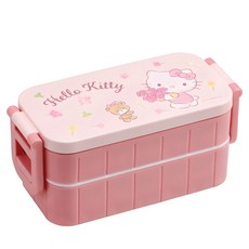 Skater 三麗鷗印花便攜式2層便當盒 600ml+筷子組 YZW3AG, 1個, Hello Kitty