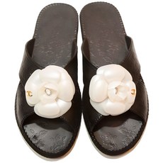 Eva 女款 花朵造型室內拖鞋, 黑色, 1組