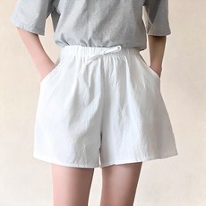 女款簡約風格亞麻棉質短褲