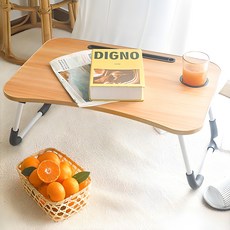 LOED 附杯架迷你床上桌, 原木色