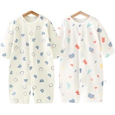 JOYMULTI 可愛印花柔軟長袖連身衣 2件組