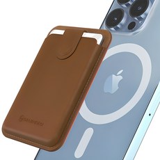 SINJIMORU 半自動 MagSafe M 拉片式皮革錢包手機殼, 1個, 棕色
