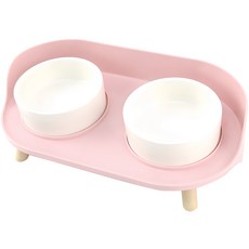 Dog-i 寵物雙口餐桌架餐具組, 粉色, 1組
