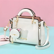 donnashop 女款手提斜背包復圓形貓咪零錢包 SC-41944, 白色的