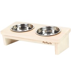DING DONG PET 寵物專用實木雙口碗架, 混色, 1組