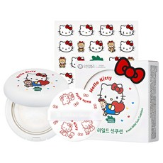 GREEN FINGER 綠手指 Hello Kitty清爽溫和防曬氣墊+貼紙組 SPF50+ PA++++, 1組, 14g