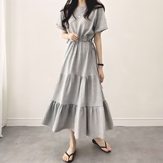 荷葉邊短袖連身長裙, 灰色