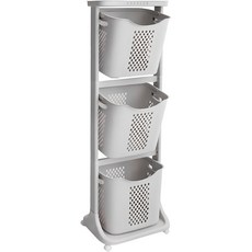 VER 3 대용량 트롤리 뉴 스윙 3단 빨래바구니, 그레이