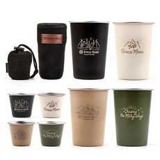 微風月不鏽鋼304露營彩色杯50ml x 4p + 350ml x 4p + 袋套裝, 現代黑+乳白色+棕褐色+橄欖綠, 1組