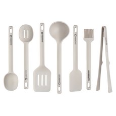 Wagensteiner Edel 矽膠廚房工具 7 件套, 淺色, 長柄湯匙+鍋鏟+三孔鍋鏟+兩孔炒匙+炒匙+油刷+夾子, 1組