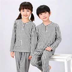 兒童系列 兒童用時尚格紋蜜桃絨睡衣上下套裝