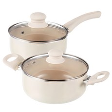 Tamsaa IH爐適用不銹鋼鍋 2入組, 乳白色, 單柄鍋 16cm+雙耳鍋 20cm, 1組