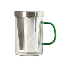 TEADOYO 不鏽鋼高硼矽玻璃濾茶馬克杯 450ml, 1個, 綠色