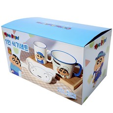 LE BARN 蠟筆小新1人餐具組3p, 白色手把盤+陶瓷棉器+瓷杯, 混色