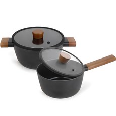 dellago IH爐適用陶瓷不沾鍋具組, 黑色, 單柄鍋 18cm+雙耳鍋 20cm, 1組