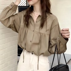 immong 女款Vict翻領寬鬆皺褶襯衫