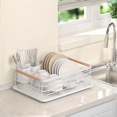 comet 家用現代餐具瀝水架 1層, 白色 木頭棕