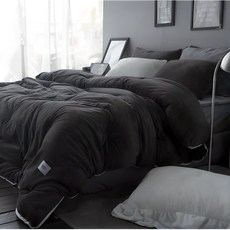 線條滾邊超細纖維冬季薄被, 炭灰色