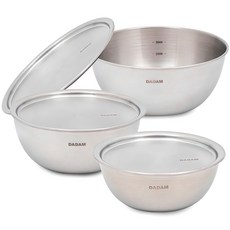 Queensense Dadam 不銹鋼攪拌碗套裝, 攪拌碗(S)+蓋子兼用托盤(S)+攪拌碗(M)+蓋子兼用托盤(M)+攪拌碗(L)+蓋子兼用托盤(L), 1組