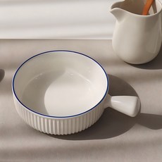 Bloom at home 手把式圓形義大利麵餐碗, 白+藍, 1個